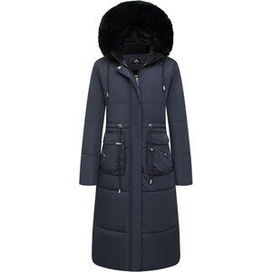 Women's Navy Long Winter Puffer Coat Waterproof Warm Down Jacket